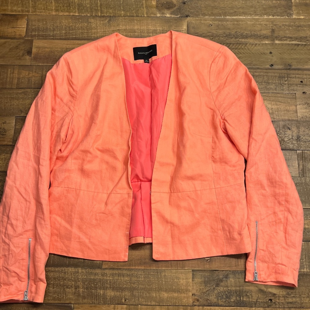 Coral Banana Republic Crop Blazer Long Sleeve Size 14